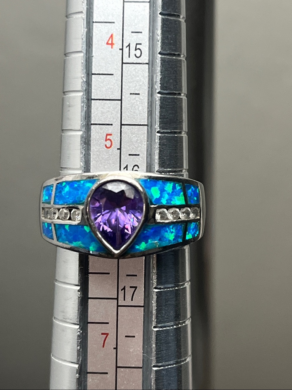 Purple Teardrop Inlay Ring with Blue Accent - Women Jewelry